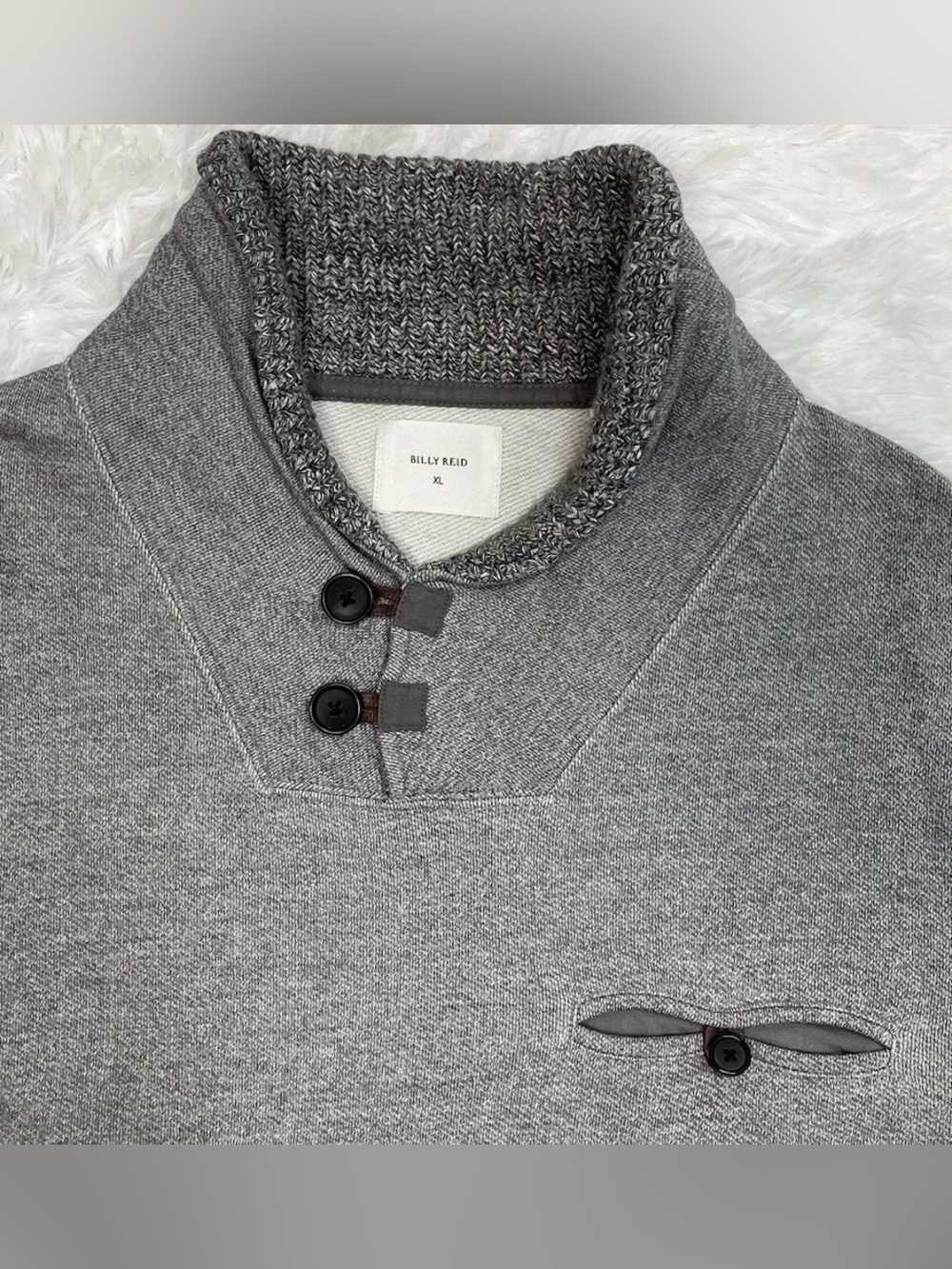 Billy Reid Shiloh Shawl Collar Sweater Men’s Size XL Heather Gray Designer - Picture 5 of 9